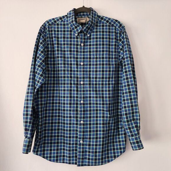 Duluth Trading Trim Fit blue plaid long sleeve button front shirt mens size L - Picture 1 of 4